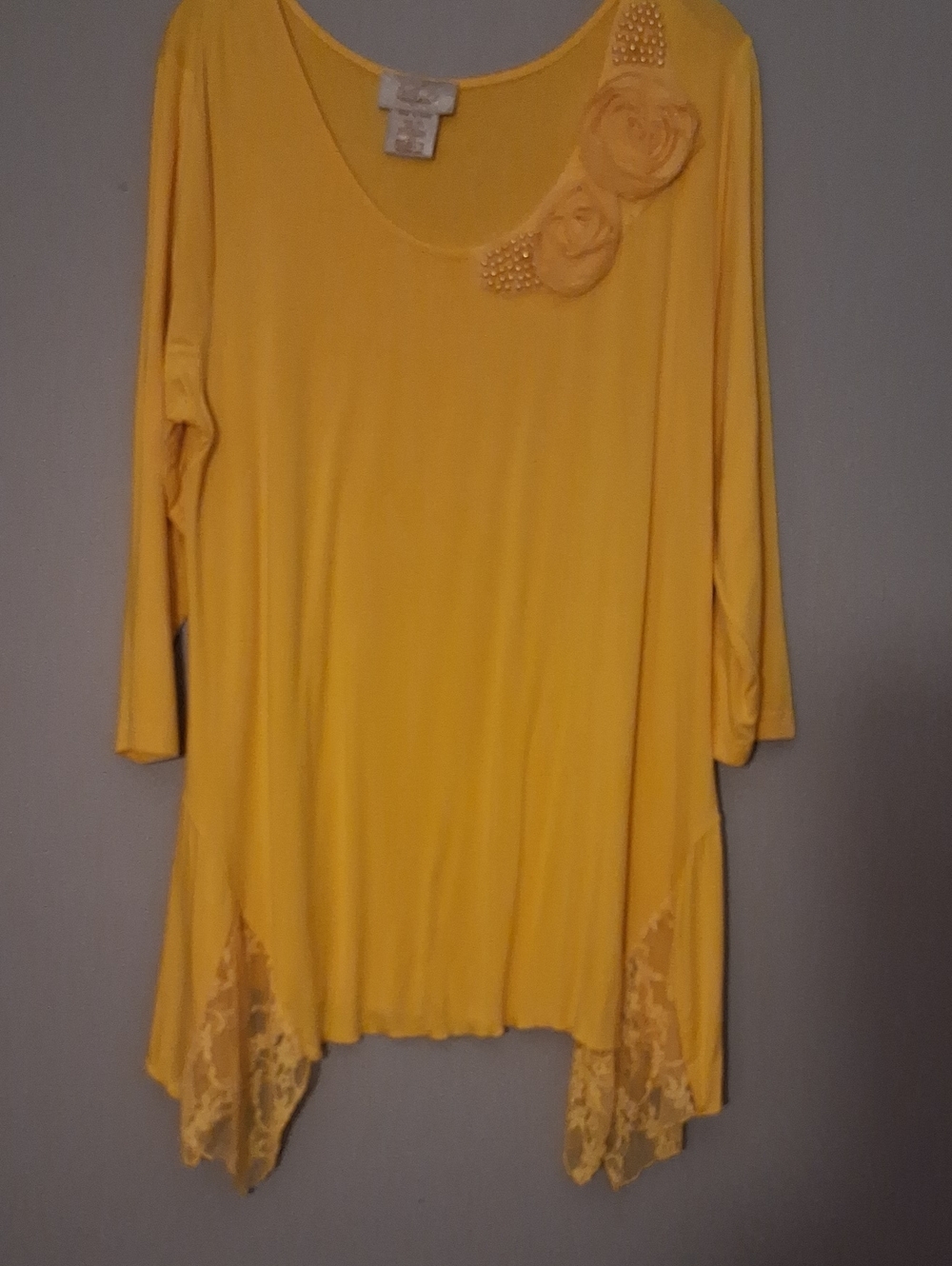 Midnight Velvet Style /Floral Accent Women's Tunic Top Sz. XL Yellow NWOT